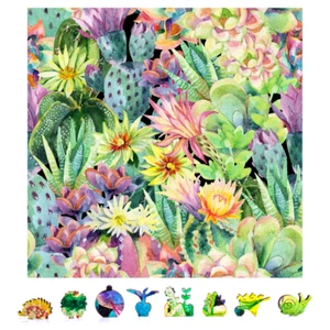 Wooden Jigsaw Puzzle for Adults by ZenChalet - 1000 Pieces - Floral Cactus - Picture 1 of 7