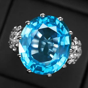 Striking Swiss Blue Topaz 23.80Ct 925 Sterling Silver Handmade Rings Size 6.25 - Picture 1 of 8