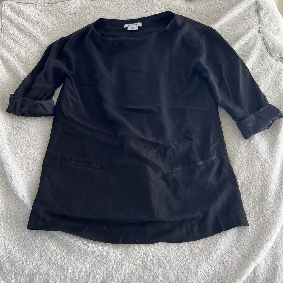 Blusa Lacoste Mujer Talla 34 Negra Mangas 3/4 Polo Plisado Espalda Foto 1 de 4