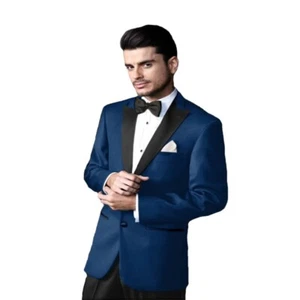 Men's Modern Fit Indigo Blue with Black Peak Lapel Tuxedo Jacket - Picture 1 of 1