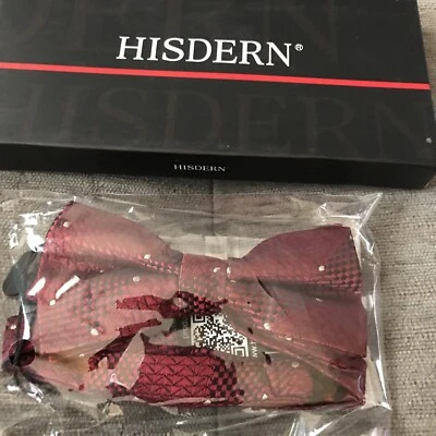 Галстуки-бабочки предварительно завязанные для мальчиков HISDERN бордовые/белые клетчатые - Изображение 1 из 4