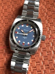 Vintage Stima Nivada Blue Dial Steel Mens Diver Watch Automatic ETA 2782 37,2mm - Picture 1 of 12