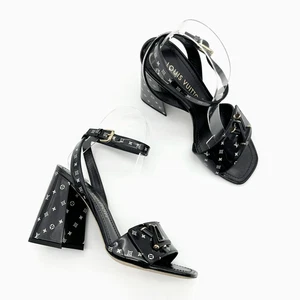 Sandalia LOUIS VUITTON Shake Negra LV Turnlock Tacón Bloque Talla 37.5 Patente Estampada - Imagen 1 de 12