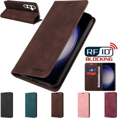 RFID Magnetic Leather Wallet Phone Case For Samsung S25 S24 S23 S22 S21 S20 S10 - Image 1 of 4
