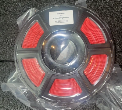 PLA Matte Red 1.75mm 1.0 kg Filament 190-220°C  NEW-Vacuum Sealed Package - Image 1 of 4