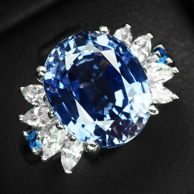 Gorgeous Blue Tanzanite Oval 6.70Ct 925 Sterling Silver White Gold Rings Size 7 - Image 1 of 4