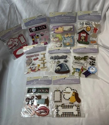 Paquete de 9. Miss Elizabeth's Cat & Dog Scrapbooking Adornos - Nuevos paquetes sellados Foto 1 de 4