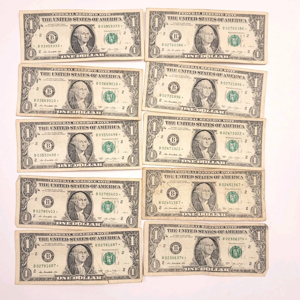 2013 $1 Dollar Star Note B FW  Duplicate Serial Number Error Lot Of 10 Note - Image 1 of 1