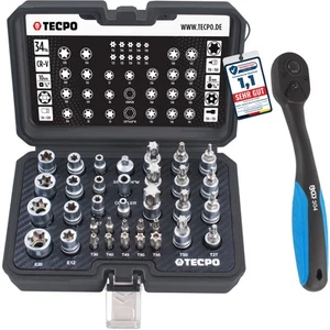 JUEGO DE LLAVES DE VASO TECPO TUERCAS EXTERIORES INTERIORES 34 PIEZAS BROCAS DE TUERCA + BGS 3/8" TRINQUETE - Imagen 1 de 7