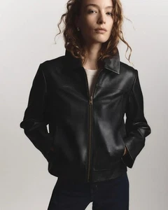 Giacca Quince Black XS $225 100% pelle cropped zip-fronte - Foto 1 di 7