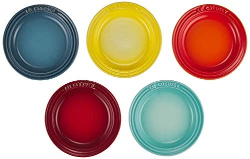 LE CREUSET Arco Iris Mini Juego de Placas Redondas 5 PIEZAS Horno Microondas Seguro NUEVO Foto 1 de 4