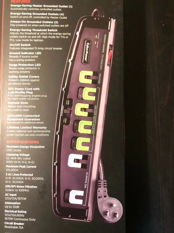 CyberPower P705G Energy Saving Surge Protector - 2100 J - 125 V New In Packaging - Image 1 of 3