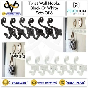 6 ganci appendiabiti picchetti picchetti appendiabiti in ghisa torsione vintage opachi - Foto 1 di 3