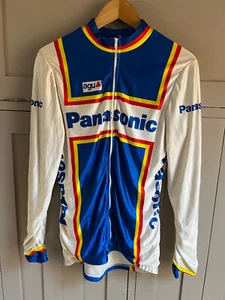 AGU Panasonic 1985 men's long sleeve vintage cycle jersey | White/Blue | Medium - Picture 1 of 8