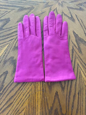 GUANTES FOWNES FUSCIA CUERO ROSA FORRO ACRÍLICO TALLA 7 - VINTAGE Foto 1 de 3