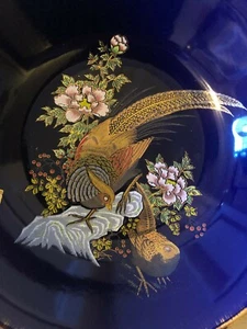 Vintage Bowl Cobalt Blue w/ Golden Pheasants, Flowers & Gold Rim 9" Japan - Picture 1 of 6