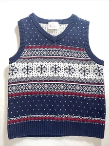 Hanna Andersson Boys 110 Fair Isle Nordic Cotton Knit Sweater Vest EUC Blue Sz 5 - Picture 1 of 8
