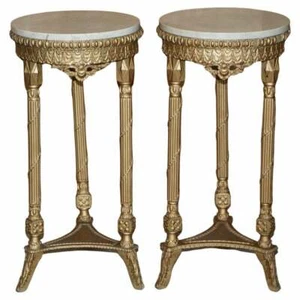 PAIR OF ANTIQUE GILTWOOD MARBLE TOPPED JARDINIERE PLANT MARBLE BUST STANDS - Picture 1 of 12