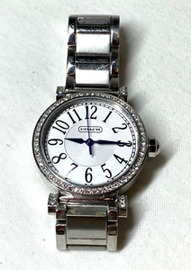 COACH Madison Stainless Steel Watch Pave Crystals Bezel Blue Hands 6" Band - Picture 1 of 8