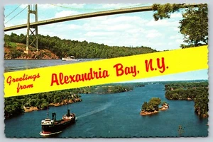 GREETINGS from ALEXANDRIA BAY NY NEW YORK unused vintage ship boat Postcard A85 - Picture 1 of 2