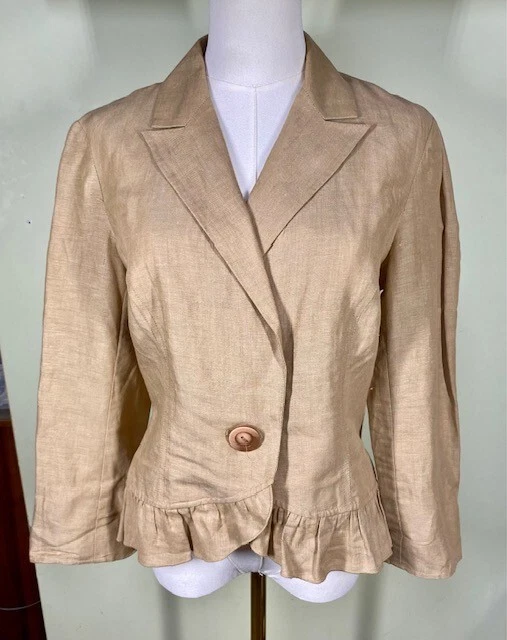 Blazer feminino vintage Y2K Bandolino tamanho 8 mistura de linho bainha babado Preppy Academia - Imagem 1 de 4