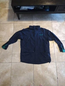 Vintage 90s Timberland Black Green Sewn Logo Anorak Windbreaker Jacket M - Picture 1 of 7