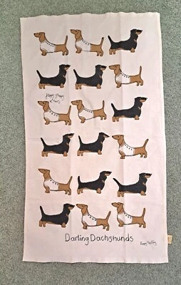 Toalla de té de cocina firmada por Anthropologie Poppy Treffry Darling Dachshund Foto 1 de 4