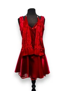 Red dress Gold Detail Glove Sleeves Size Small - Christmas Fancy Dress Costume - Picture 1 of 7