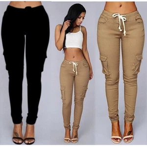 Combat Cargo Casual Bottoms Pocket Elastic Waist Joggers Long Pants Trousers - Picture 1 of 7