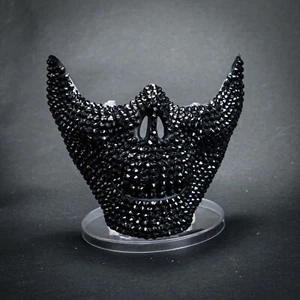 Half Face Mouth Mask Rhinestones Halloween Costume Masquerade Mask [Black] - Picture 1 of 1
