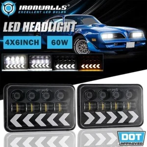 For Pontiac Firebird 1977-81 Pair 4x6" LED Headlights Hi-Lo Dynamic Turn Signal - Imagen 1 de 12