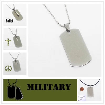 Collana PIASTRINA MILITARE Acciaio inox CATENA + CIONDOLO Argento targhetta Uomo - Immagine 1 di 4