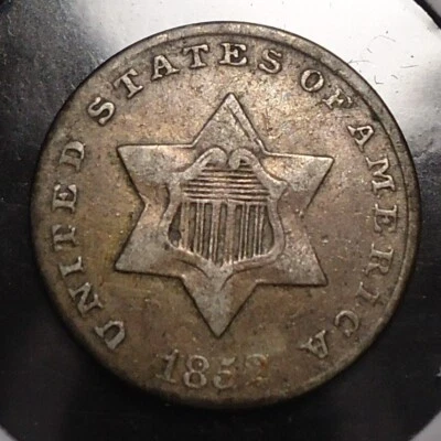 Extremely Fine XF 1852 Var.1 three 3c silver trime US type coin FREE SHIPPING! - Image 1 of 4