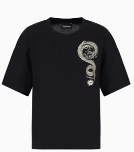 EMPORIO ARMANI Womens Mercerised-Jersey T-shirt with Dragon Print - Size S - Picture 1 of 3