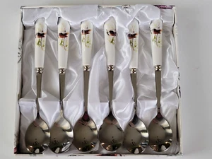 6er Set Vintage Mini Verkostungslöffel weiß Keramik Vogelgriff Kaffee Tee Zucker - Bild 1 von 11