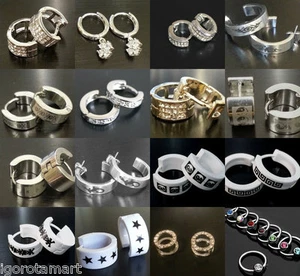 Crystal Huggie Hoop Earrings Stainless Steel / Plastic Gold Silver Mens Womens - Picture 1 of 21