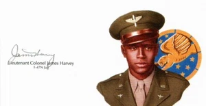 James Harvey signiert geschnitten Signatur GOE Lithographie WWII Tuskegee Flieger - Bild 1 von 1