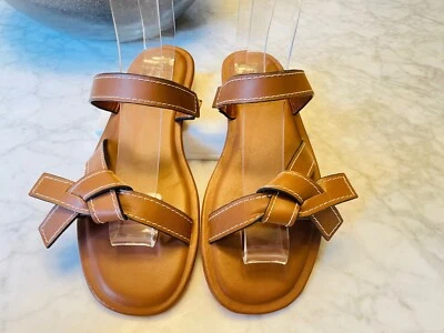 FARYLROBIN Anthropologie Leather Side-Bow Flat Slide Sandals  Size 9  BRAND NEW  - Image 1 of 4