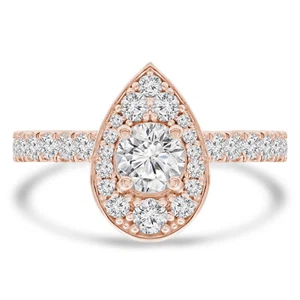 1.13 CT Round VS1 F Diamond Halo Engagement Ring 14K Rose Gold - Picture 1 of 3