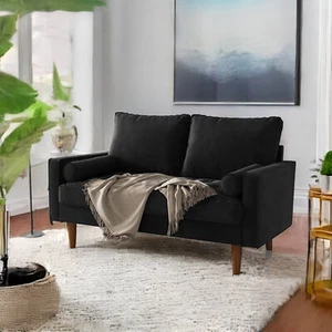 2 Sitzer Sofa Gästesofa mit 2 Sitzkissen, dreier Couch mit Armlehne, Schwarz DE - Bild 1 von 13