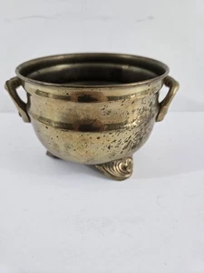 Maceta con cubo pequeña vintage de latón de 3 patas 5"x3,25” con 2 asas decoración del hogar - Imagen 1 de 8