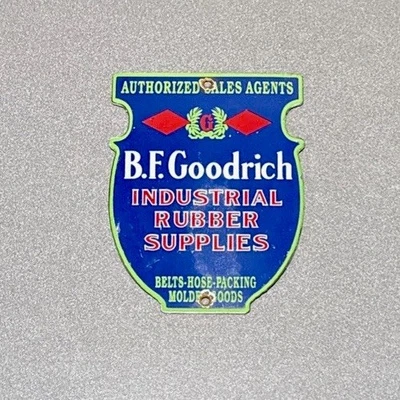 VINTAGE BF GOODRICH RUBBER TIRES PORCELAIN SIGN GAS OIL CAR TRUCK MOTORCYCLE - Image 1 of 2