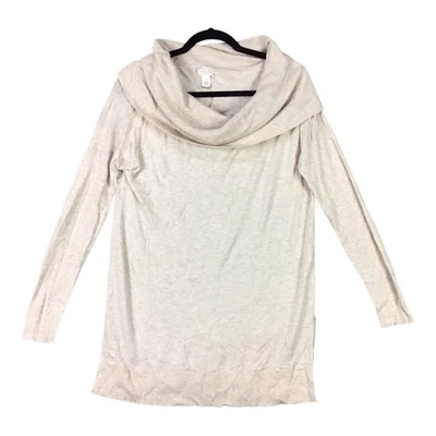 Suéter feminino Caslon bege médio túnica longa creme gola alta pulôver novo sem etiquetas - Imagem 1 de 4