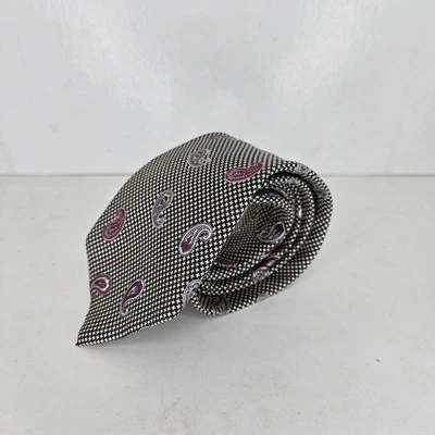 Christian Dior Beautiful All Silk Paisley Neck Tie Gray Purple Pink Woven Italy - Image 1 of 4