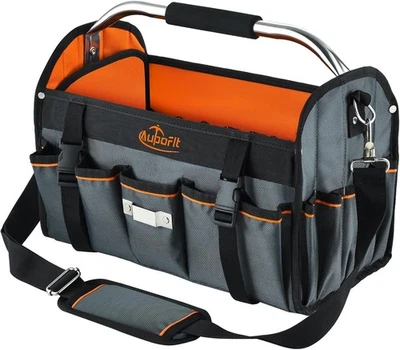 16 Inch Open Top Tool Bag, Foldable 29 Pockets Tool Tote Bag with Handle & Padde