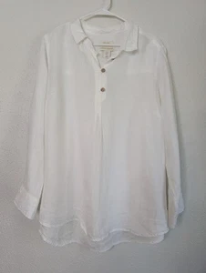 Cynthia Rowley Women’s Plus 100% Linen White Beach Boho Lagenlook Blouse Size 1X - Picture 1 of 5