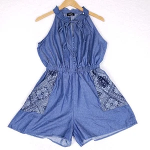 GiGiO Chambray Romper Size L Sleeveless Bandana Western Boho Festival Farmhouse - Picture 1 of 10