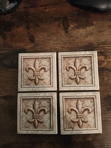 4 Fleur-de-lis Ceramic Tile Coasters - Picture 1 of 5