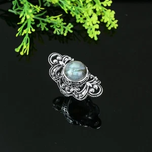 Natural Labradorite Gemstone Handmade 925 Sterling Silver Ring Size 6 Gift A321 - Picture 1 of 8