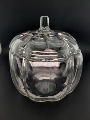 Clear Glass Pumpkin Cookie~Candy~Treats Jar Canister Container W Lid Fall Decor - Image 1 of 4